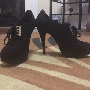 Black Stiletto Booties with Gold Accents